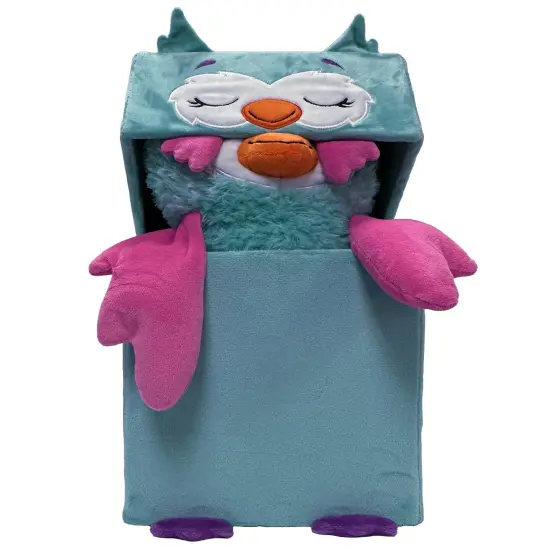 Happy Nappers: Adorable Storables - Owl - Teal & Pink - 8&rdquo; Character Box & Surprise 8&rdquo; Plush Toy w/ Weighted Paws, Square Storage Bin, Kids Age 1+ {5}