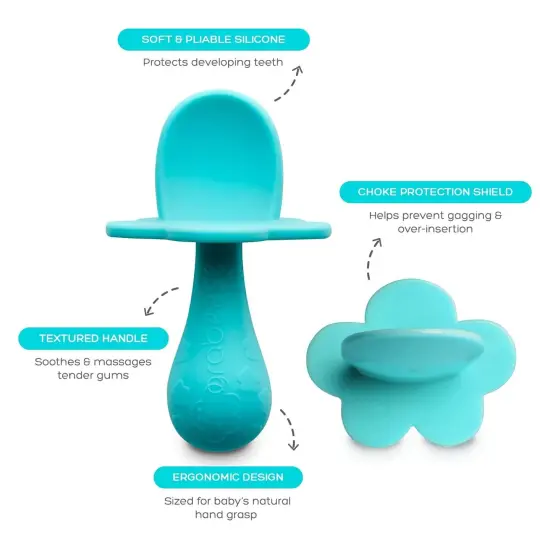 Grabease Baby Silicone Spoon Set for Baby-Led Weaning & First Stage Self-Feeding: Soft, Safe 100% Food-Grade Silicone; BPA-, PVC- Latex- & Phthalates-Free and Dishwasher Safe; Set of 2 Teal Spoons Grey {2}