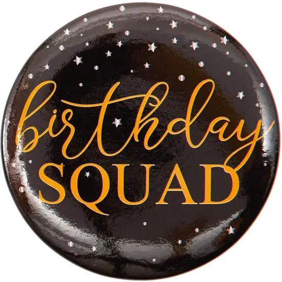 16 Pack Round Birthday Squad Buttons in 2 Designs, Black and Pink (2.3 Inch) Multicolor {6}