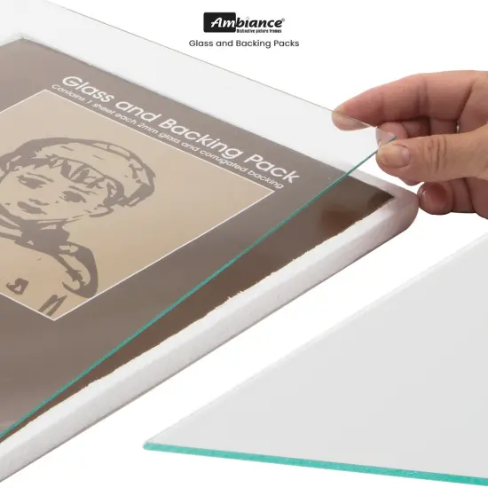 Ambiance Picture Frame Glass and Backing 6x8" - 6 Pack &ndash; 2mm Thick Glass Sheets with White Corrugated Cardboard Backing &ndash; Replacement Glass for Open-Back Frames {4}