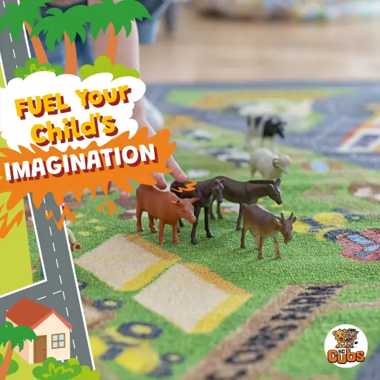 KC Cubs: Educational Rug: Country Farm Construction Road Map &ndash; 8x10' Playmat - Interactive Car Route, Area Carpet, Bedroom-Classroom, Baby-Toddler-Kid {7}