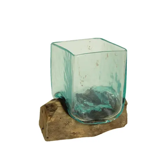 Teak Driftwood Square Bowl/Vase - 5.75" High - Home and Garden Decor Brown {1}