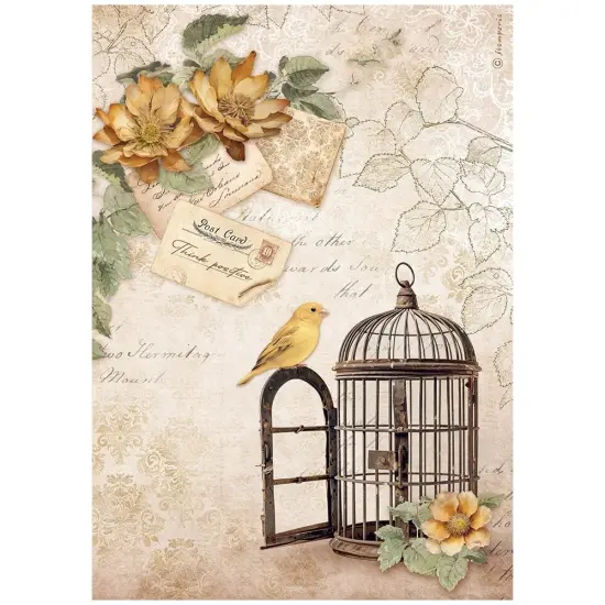Stamperia Rice Paper Sheet A4-Golden Harmony Cage {1}