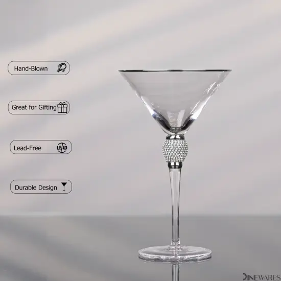 Premium Clear Stem Crystal Martini Glasses with Rim and Diamond-like Rhinestones, Elegant 10oz Glassware Set for Cosmopolitan, Vodka, Gin and Other Cocktails, Fancy Manhattan Drinkware {5}