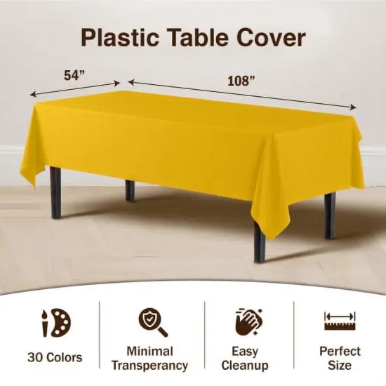 Exquisite 6-Pack Premium Plastic Tablecloth 54in. x 108in. Rectangle Plastic Table Cover Yellow {2}