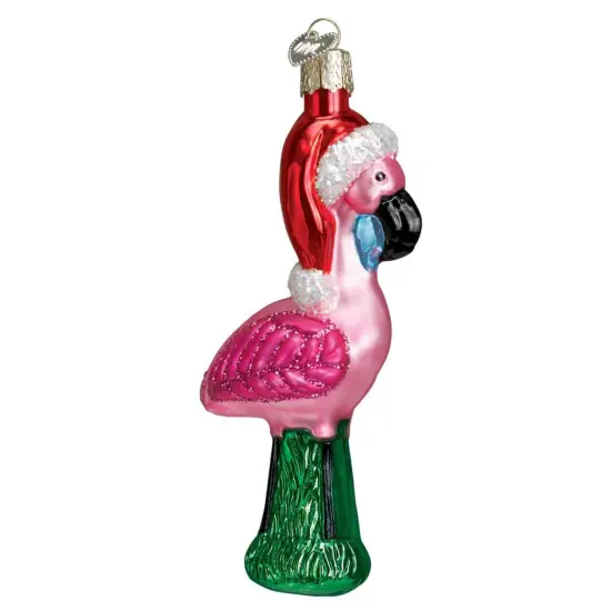 Old World Christmas 5.0 Inch Yard Flamingo Tree Ornament , Santa Hat Christmas Pink {1}