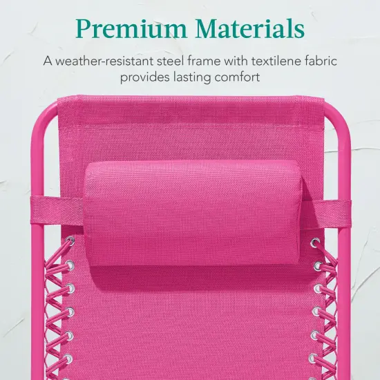 Best Choice Products Monochromatic Zero Gravity Chair, Folding Patio Recliner w/Side Tray, Headrest Ultimate Pink {5}