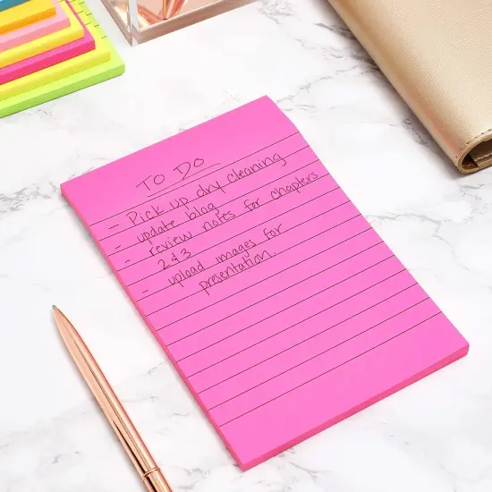 8-Pack Lined Sticky Notes in Bright Neon Colors, Self-stick Memo Notepad 4" x 6" for Office & School Multicolor {3}