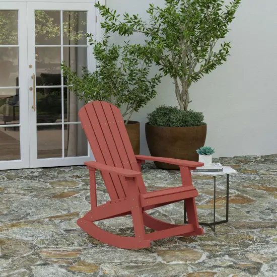 Merrick Lane Atlantic All-Weather Polyresin Adirondack Rocking Chair with Vertical Slats Red {1}