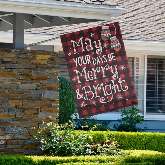 Northlight Red Buffalo Plaid Merry and Bright Christmas House Flag 28" x 40" {1}