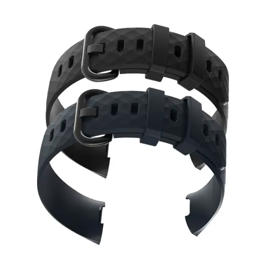 2-Pack Soft TPU Rubber Band Compatible with Fitbit Charge 4, Charge 3 & SE Special Edition Fitness Tracker, Adjustable Sports Replacement Wristband, Black+Navy Blue by Insten {3}