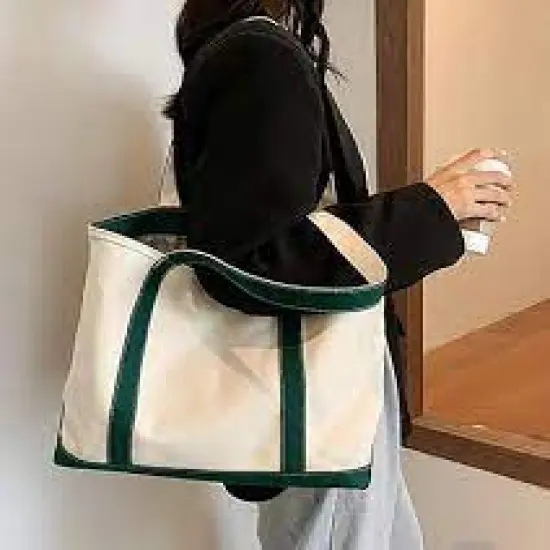 Liberty Bags&reg; Carmel Classic XL Cotton Canvas Resort Tote NATURAL/ FO GRN {4}