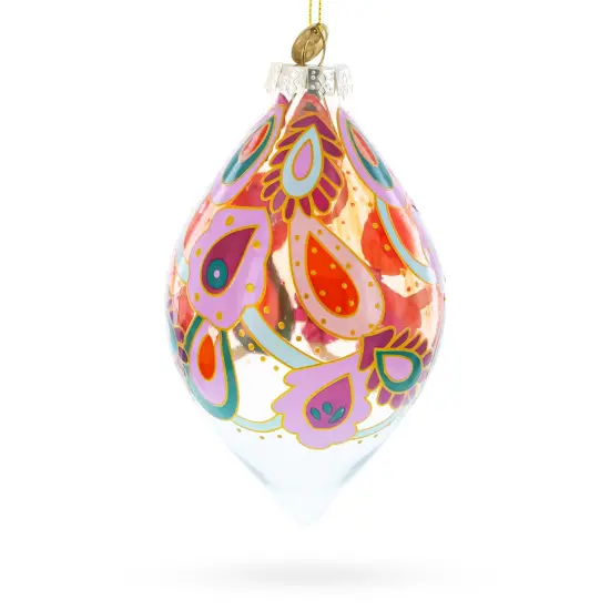 Paisley Design Teardrop Glass Christmas Ornament {4}