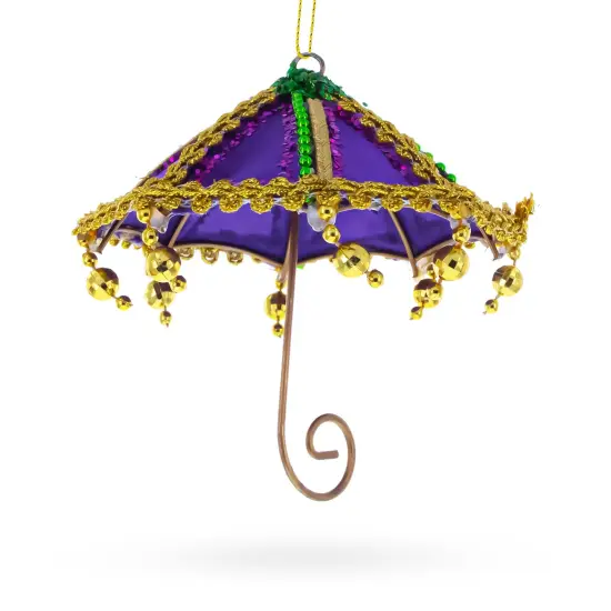 Whimsical Purple Umbrella with Beaded Accents Christmas Ornament {3}