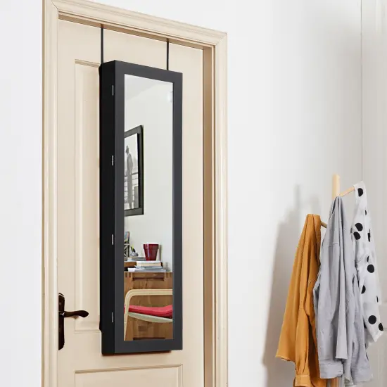 Costway Wall Door Mounted Mirror Jewelry Cabinet Organizer LED Lights {4}