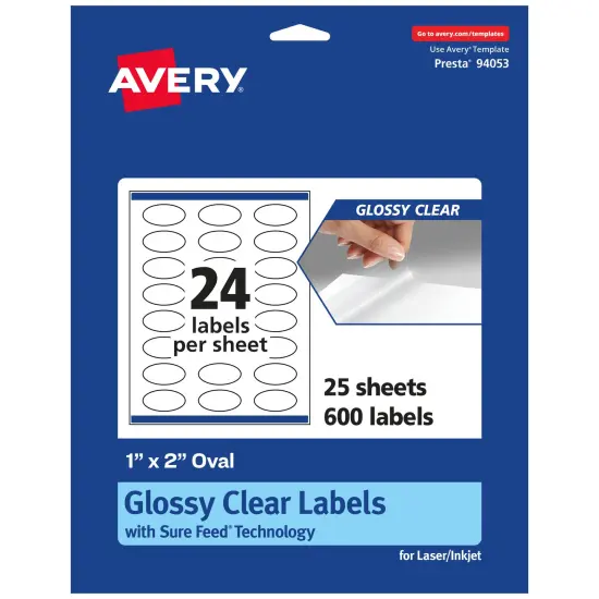Avery Glossy Clear Oval Labels with Sure Feed, 1" x 2" {1}