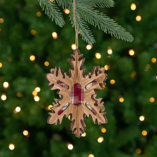 Northlight 3-D Faux Wood and Plaid Snowflake Christmas Ornament - 7" Brown {1}