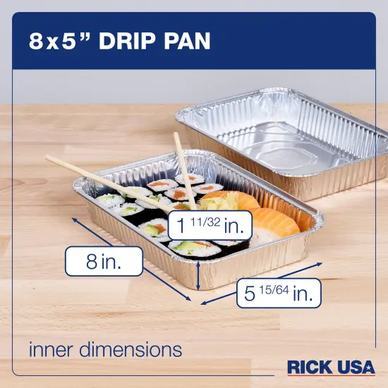 RICK USA: 8x5" Drip Pan - 25 Pack - Disposable Aluminum Foil, Multi-Purpose Baking & Cooking, Durable, Grill-Oven-Freezer-Dishwasher Safe, Recyclable {4}