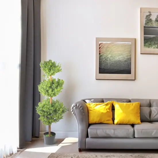 Northlight Potted Two-Tone Murraya Artificial Triple Ball Topiary Tree - 3.75' - Unlit Green {4}