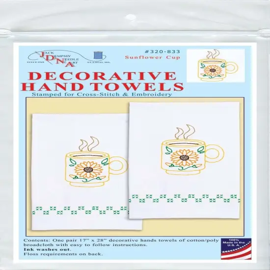 Jack Dempsey Stamped Decorative Hand Towels 17"X28"-Sunflower Cup {1}