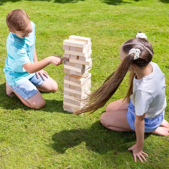 Grasshopper Games: Giant Stack 'N' Fall - Classic Wooden Block Game, Indoor & Outdoor Play, Travel Bag, Party-Table-Backyard Activity, Family Age 3+ {4}