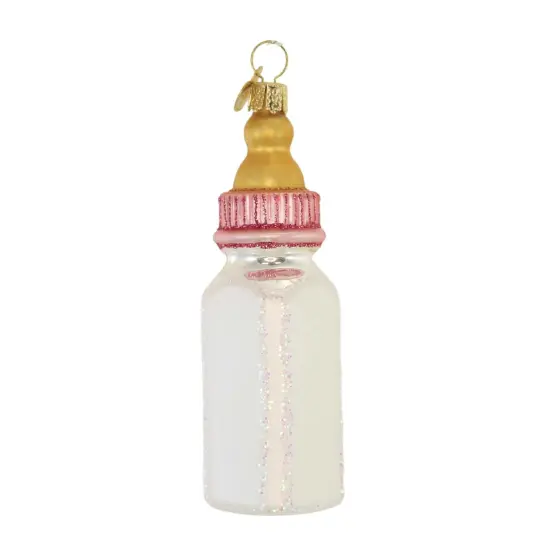 Old World Christmas 4.0 Inch Girl Baby Bottle Christmas Tree Ornament , Long Lasting Keepsake Pink {1}