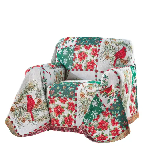 Collections Etc Holly Jolly Cardinal Patchwork Tapestry Furniture Cover {2}