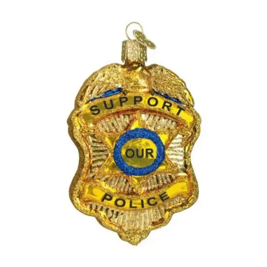 Old World Christmas 3.75 In Police Badge Christmas Tree Ornament , Christmas Decor Public Safety Service Authority Gold {1}
