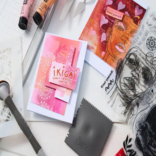 Sizzix Clear Stamp Set 5/Pkg W/Stencils 3/Pkg By Cat Kerr-Ikigai {7}