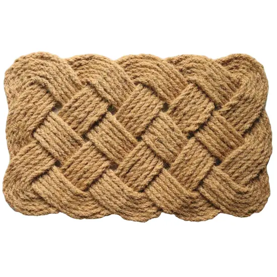 Gardenised Heavy Duty Coco Coir Doormat Non Slip PVC Baking Embossed Welcome Design Natural Coconut Fiber Floor Mat for Front Door Porch Patio Entryway Garage Mudroom & Outdoor Use 18x30" Woven Knot {1}