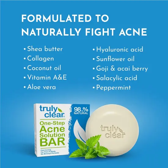 Truly Clear: One-Step Acne Solution Bar - Plant Based Soap, 1% Salicylic Acid, Hyaluronic Acid, Face & Body Cleansing, Non-Drying Skincare Treatment {3}