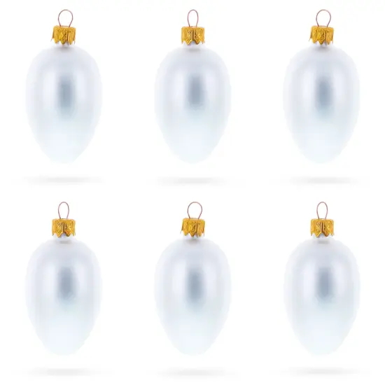 Set of 6 MatteWhite Mini Glass Egg Ornaments 2.9 Inches {1}