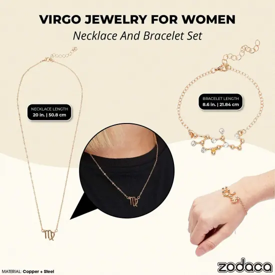 Virgo Zodiac Necklace and Bracelet, Astrology Jewelry Sets for Women Gold {2}