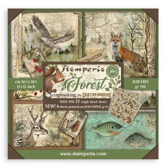 Stamperia Single-Sided Paper Pad 12"X12" 22/Pkg-Forest, 18 prints + 6 Grass Paper {1}