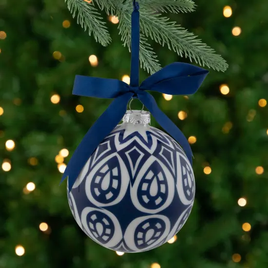 Northlight Mosaic Glass Christmas Ball Ornament - 4" - White and Blue {1}