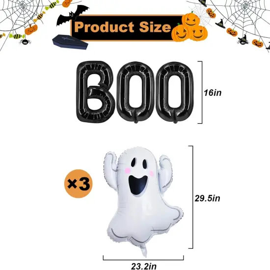 6 Pcs Halloween Black BOO and Ghosts Foil Balloons {2}