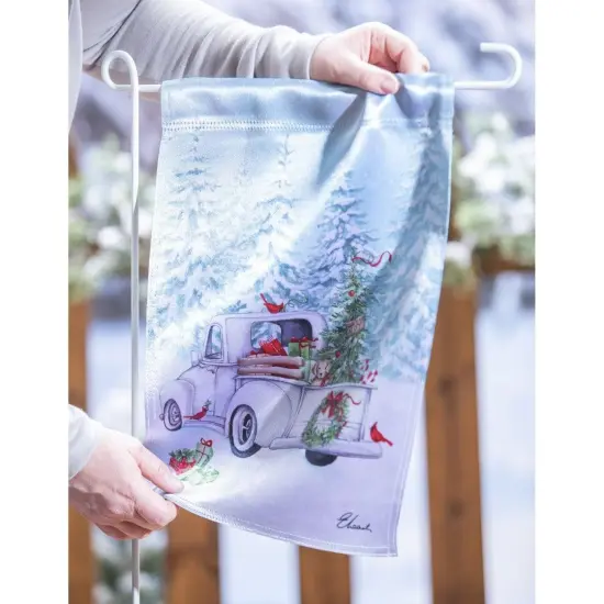 White Christmas Truck Garden Flag 2 Sided Lustre {4}