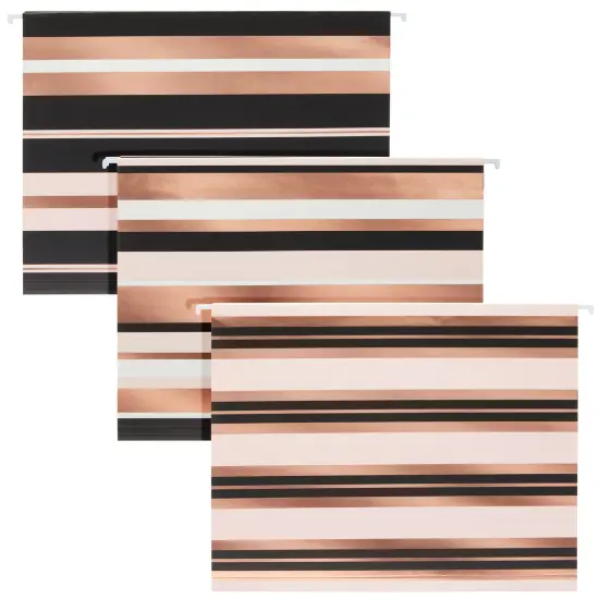 12 Pack Decorative Hanging File Folders, Letter Size, 1/5 Cut Tabs, Rose Gold Foil Stripes (9.5 x 11.5 In) Multicolor {5}