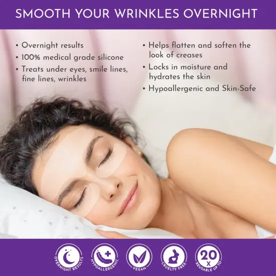 Truly Clear: Wrinkle Fighting Silicone Patches - 3pc Face Set, 20x Reusable, Forehead-Eye-Mouth Smoothing, Overnight Expression & Fine Line Reduction {5}