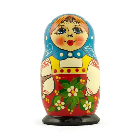 Set of 5 Folk Girls Wooden Nesting Dolls 5.5 Inches {4}