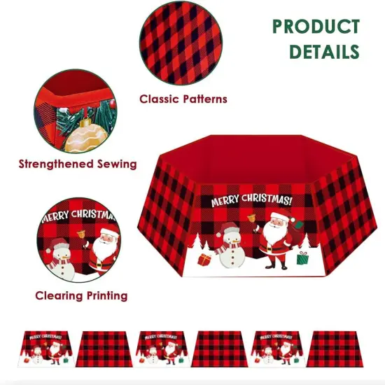 31in Buffalo Plaid Christmas Tree Collar Hexagon Christmas Tree Ring for Artificial Trees Christmas Tree Skirt {2}