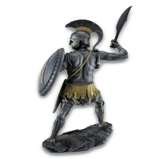 Spartan Warrior with Sword and Hoplite Shield Statue Silvered/Gold Accents {5}