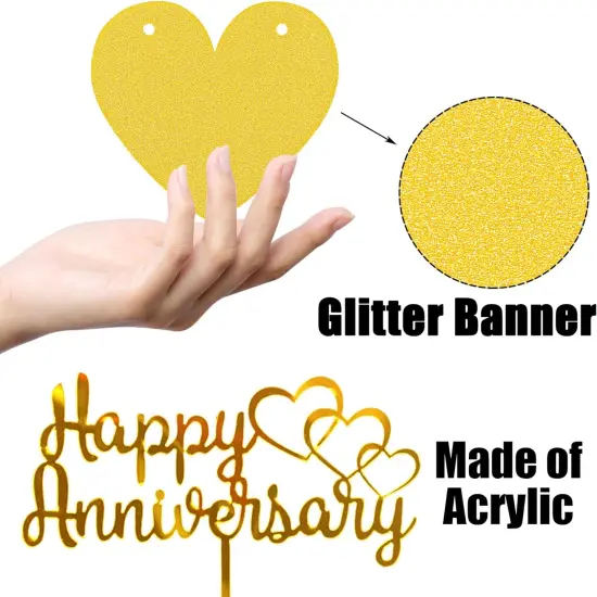 Happy Wedding Decorations &ndash; Gold & Black Banner, Cake Topper, Balloons & Hanging Decor {3}