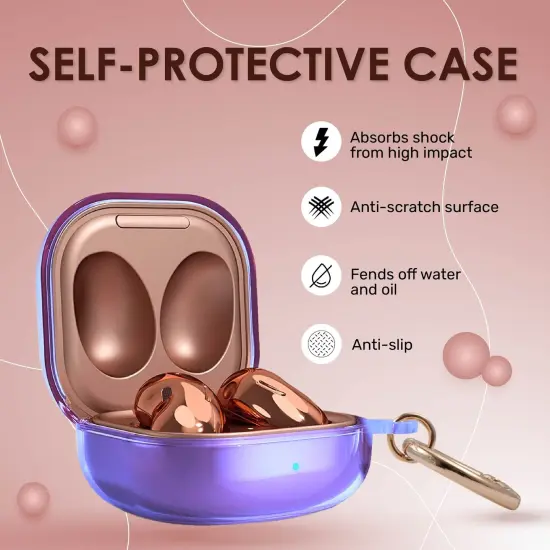 Insten Case For Samsung Galaxy Buds Pro Case (2021) / Galaxy Buds Live Case (2020) Soft TPU Protective Cover with Keychain, Support Wireless Charging, Clear Purple {2}