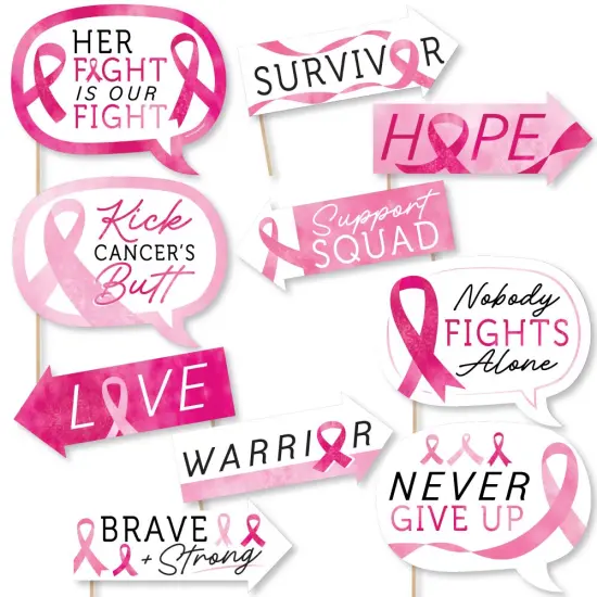 Big Dot of Happiness Pink Ribbon - Breast Cancer Awareness Photo Booth Props Kit - 10 Piece {1}