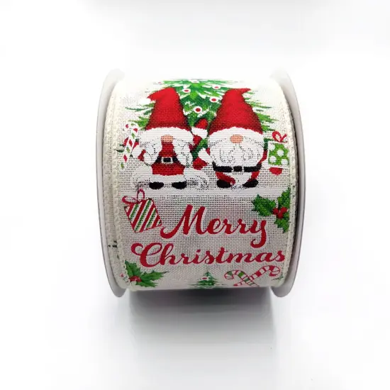 Designer&rsquo;s Shop WR 63-5205 Merry Christmas Gnome & Tree Wired Edge Ribbon &ndash; 2.5" x 10 Yards &ndash; Holiday Candy Cane, Gift, and Holly Design {2}
