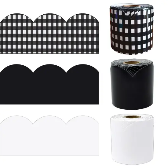 Carson Dellosa 195Ft Black and White Bulletin Board Borders, 3Pack Scalloped Buffalo Paid, White, Black Bulletin Board Border for Bulletin Board, Gingham, Black and White D&eacute;cor, Classroom D&eacute;cor {1}
