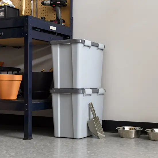 IRIS USA 40lbs/32qt Dog Food Storage Container with 2 Cup Scoop, Gasket Seal Lid, Gray/Dark Gray {6}