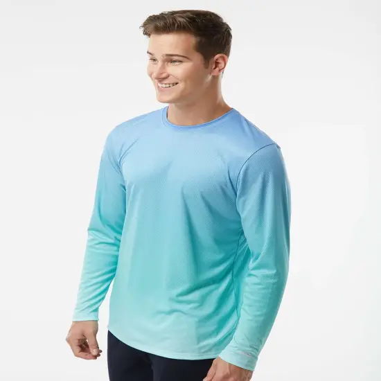 Paragon&reg; Performance Pin Dot Slim Fit Crewneck Long Sleeve T-Shirt Navy/ blue mist {4}
