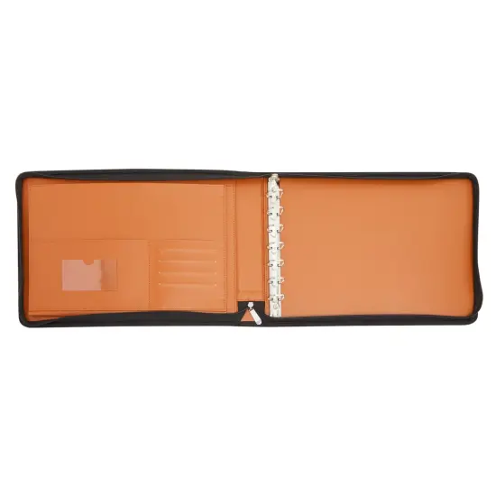 7-Ring Business Check Binder with Zipper for Checkbooks Organization, Brown Zippered Portfolio Organizer, Professional PU Leather Folder Holder for Documents, Cards (15 x 11 x 0.01 inches) {7}